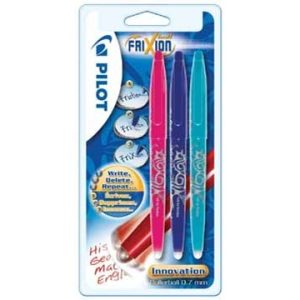 Pilot FriXion Rollerball 0,7mm – 3stuks (roze/lichtblauw/violet)