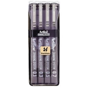 Artline Technische tekenpen (etui) lijndikte 0,1/0,3/0,5/0,7mm – zwart