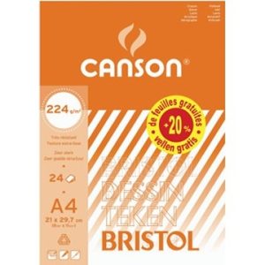 Canson Tekenblok Bristol A4 (210x297mm) 224gr/24vel – wit