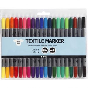 Textielstiften dubbele punt – 20 kleuren