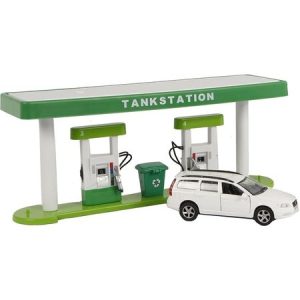 Tankstation met licht 30x13cm en Volvo V70