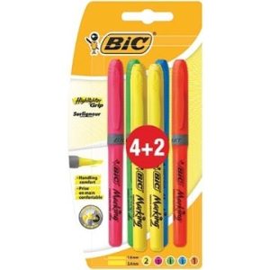 BIC Markeerstiften Highlighter Grip – 4+2 gratis