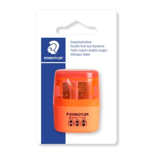 Potloodslijper 2-gaats met opvangbakje – neon oranje