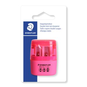 Potloodslijper 2-gaats met opvangbakje – neon roze