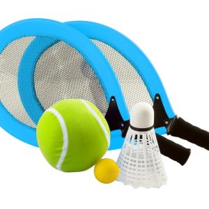 Racketset (2 spelers) + shuttle en 2 ballen – blauw