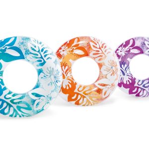 Zwemring (Ø91cm) – CLEAR COLOR met bloemenprint (oranje OF blauw OF paars)