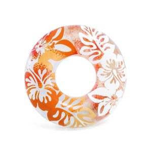 Zwemring (Ø91cm) – CLEAR COLOR met bloemenprint (oranje OF blauw OF paars)