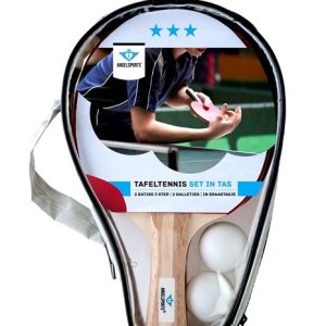 Tafeltennis set met 2 bats 3-ster en 2 ballen Ø 40mm in tas met rits