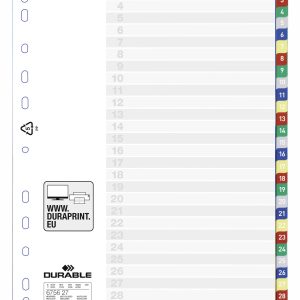 Tabbladen PP (numeriek 1-31) A4/11-gaats – 5 kleuren/31stuks