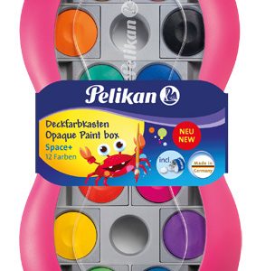 Pelikan plakkaatverfdoos (magenta) Space+ met 12 kleuren + tube wit