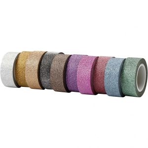 Masking tape 10 rollen – assorti kleuren (glitter)
