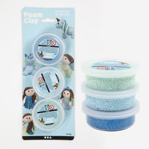 Foam Clay Set 3x14gr – blauw (metallic)/blauw (glitter)/groen (glitter)