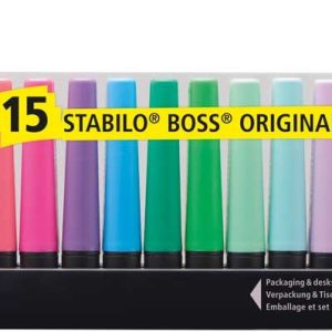 Stabilo BOSS Original – Deskset 15stuks (9 x fluo/6 x pastel)