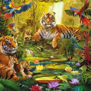 Premium Collection Tiger Family in the Jungle 1500 pcs Legpuzzel 1500 stuk(