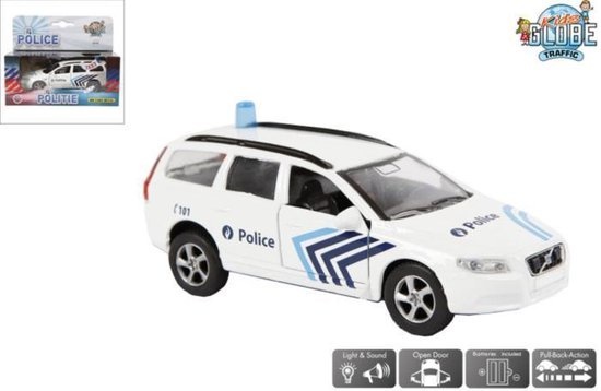 Pull-back Politiewagen Volvo V70 BE met licht/geluid – 12cm