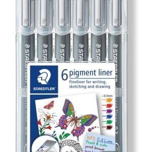 Pigment Liner 0,3mm – 6stuks (rood/blauw/oranje/groen/paars/bruin)