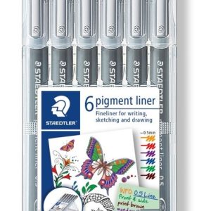 Pigment Liner 0,5mm – 6stuks (rood/blauw/oranje/groen/paars/bruin)