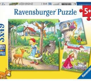 Puzzel (3x49stuks) – Rapunzel, Roodkapje en de Kikkerprins