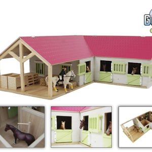 Paardenhoekstal (68x77x27cm) met 4 boxen en berging (1:24) – roze