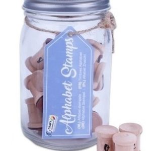 Stempels (26stuks) in glazen bokaal – Alfabet