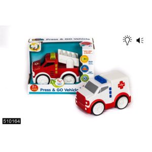 Press & Go Brandweer truck of ambulance met licht/geluid – 15cm