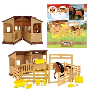 HORSES – Paardenstal met hek, paarden + accessoires