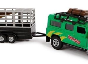 Pull-back Land Rover met dino-trailer (29cm)