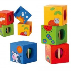 Ontdekkingskubus met dierenpuzzel (hout) – 4stuks