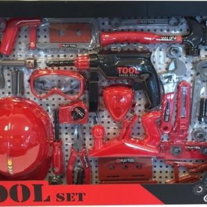 Gereedschapsset met helm, bril en boor