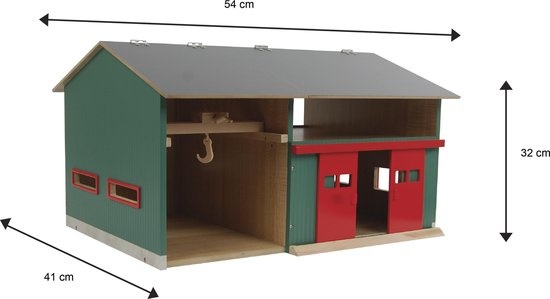 Werkplaats (41x54x32cm) met berging en rode deuren