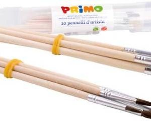 PRIMO Set van 10 penselen (5 ronde/5 platte penselen) in PVC koker