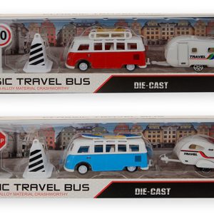 Pull-back Classic travel camper bus met aanhanger en accessoires : 1 exempl