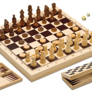 Set 3 spellen in 1 (Schaak, dammen & backgammon)
