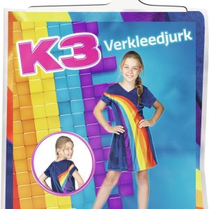 K3 – Verkleedjurk “Regenboog” blauw (6-8jaar)