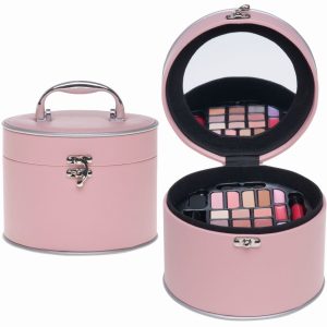 Make-up koffer rond 22-delig (licht roze)