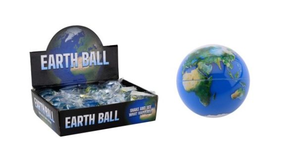 Stuiterbal met glitter - Wereldbol Ø 6,5cm