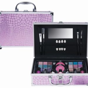 Make-up koffer aluminium krokodillenprint – roze