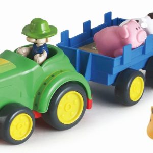 Tractor met aanhangwagen en 3 dieren