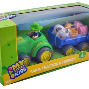 Tractor met aanhangwagen en 3 dieren