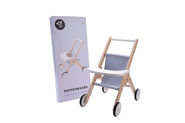 Poppenwandelwagen (hout) - grijs/blauw - Afbeelding 2