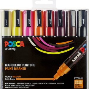 Posca Paint Marker op waterbasis (2,5mm) – 8stuks (warme kleuren)