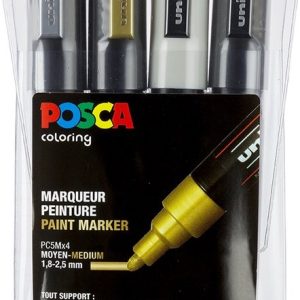 Posca Paint Marker op waterbasis (2,5mm) – 4stuks (metallic kleuren)