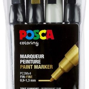 Posca Paint Marker op waterbasis (1,5mm) – 4stuks (metallic kleuren)