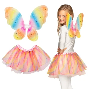 Set Regenboogfee (vleugels + tutu)