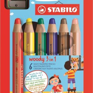 Stabilo Woody 3-in-1 kleurpotloden – Etui (karton) 6stuks + slijper