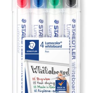 Lumocolor Whiteboardmarker 1mm/ronde punt – 4stuks (rood/blauw/groen/zwart)