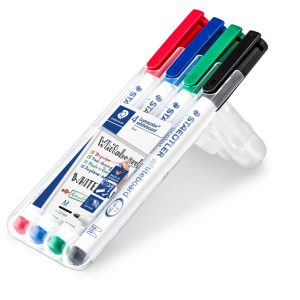 Lumocolor Whiteboardmarker 1mm/ronde punt – 4stuks (rood/blauw/groen/zwart)