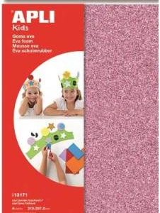 APLI Kids Schuimrubber “GLITTER” A4 (4 vellen) – roze/blauw/wit/zwart