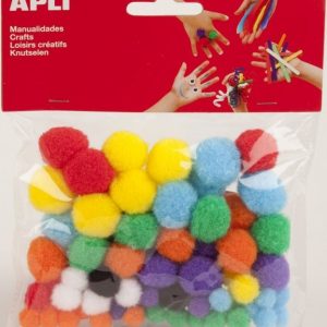 APLI Pompons verschillende afmetingen – 78stuks (assorti)