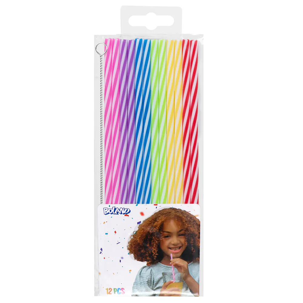 Herbruikbare plastic rietjes met ragertje (21cm) – 12stuks (assorti)